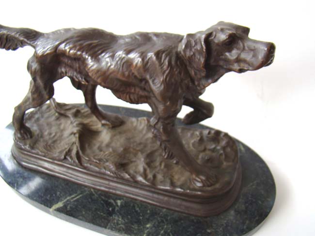 A fine French bronze sculpture of a dog pointing by Jules Moigniez (1835-1894)